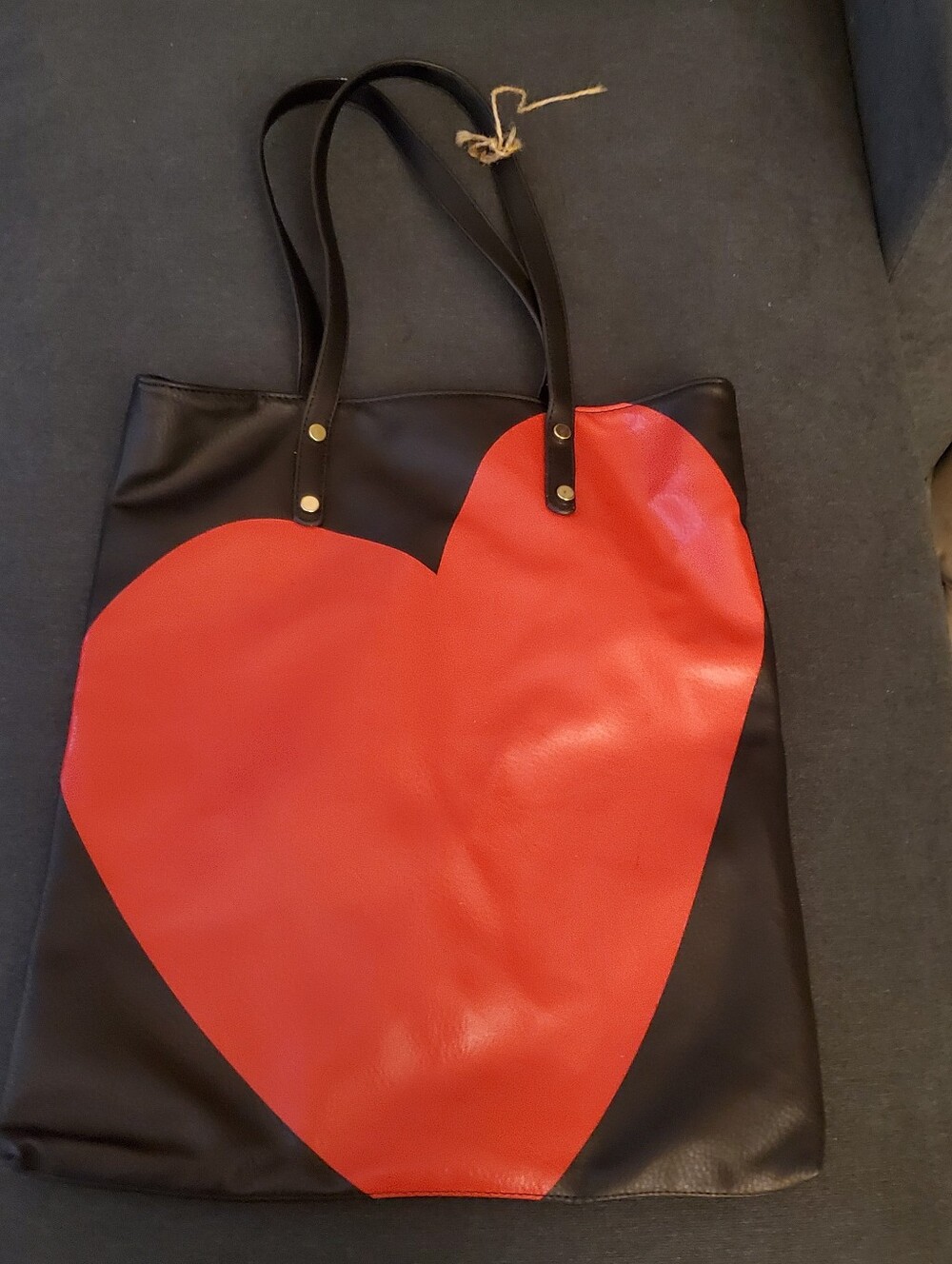 Black Tote Bag with Red Heart Accent
